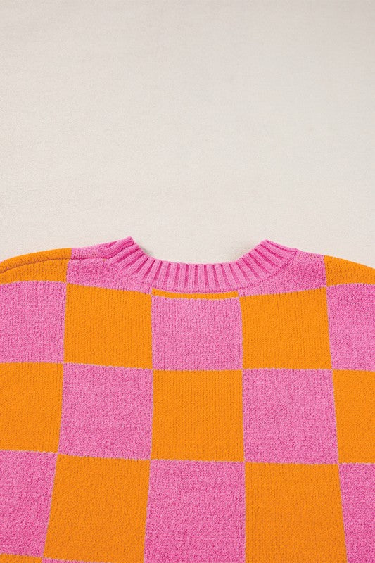 Colorblock Plaid Pattern Ribbed Trim Sweater Tank