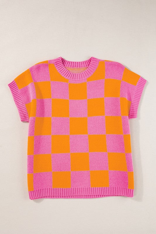 Colorblock Plaid Pattern Ribbed Trim Sweater Tank