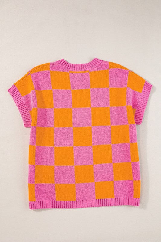 Colorblock Plaid Pattern Ribbed Trim Sweater Tank