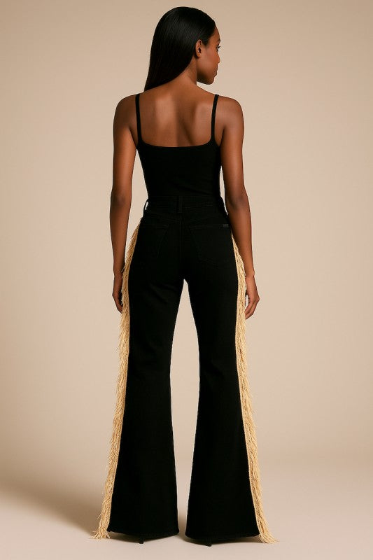Texas Sun Bell Bottom Jean- Beige Fringe