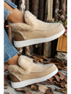 Beige Suede Stitching Patchwork Plush Lined Anklet Boots