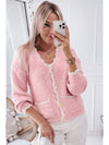 Contrast Trim V-Neck Long Sleeve Cardigan