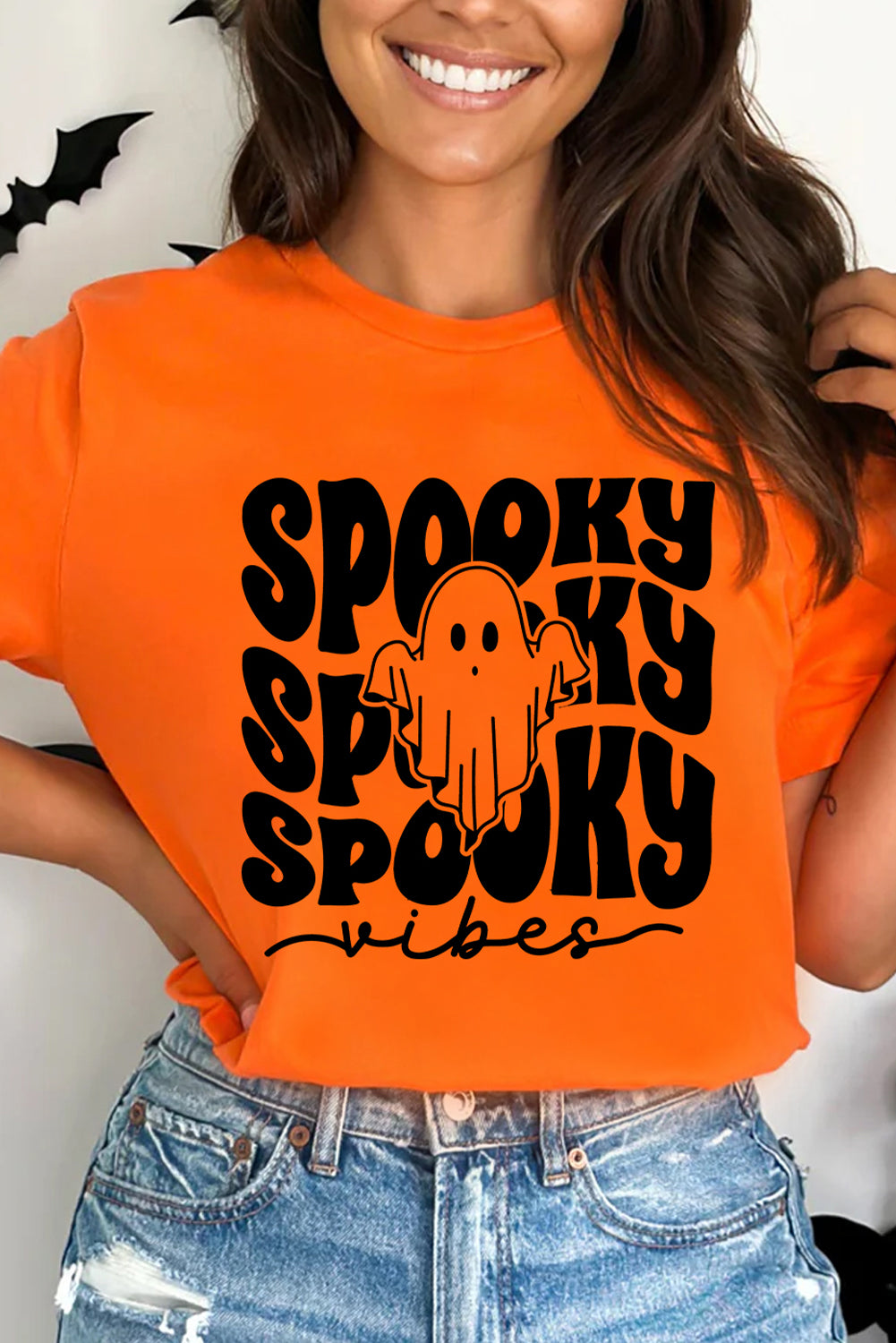 Orange Casual SPOOKY Ghost Print Graphic Tee