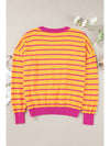 Brown Stripe Round Neck Drop Shoulder Loose Sweater