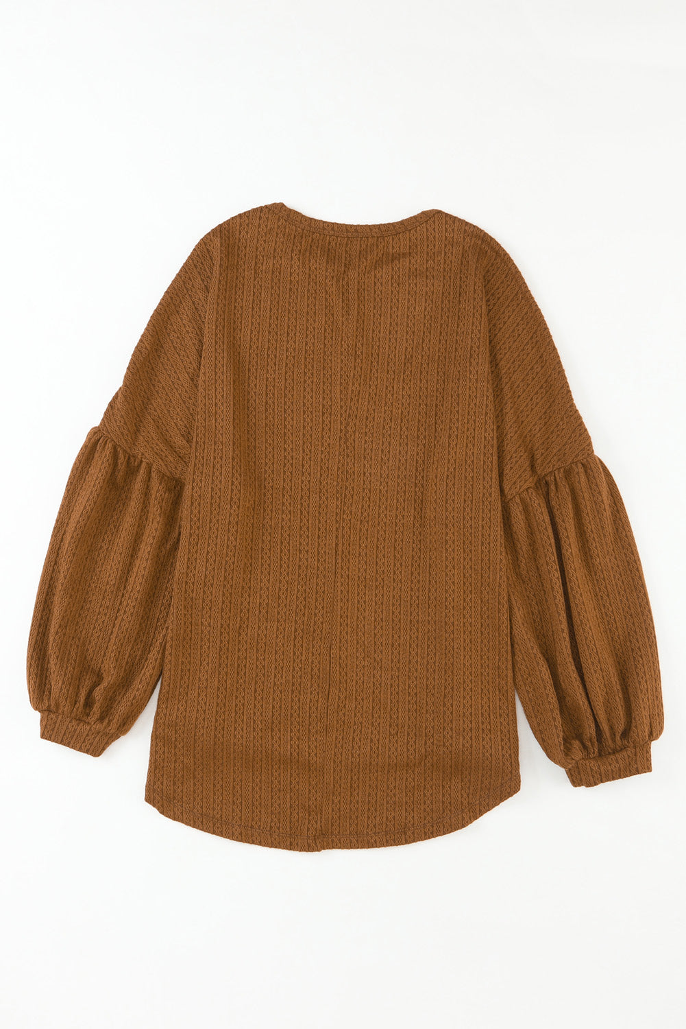 Brown Solid Color Textured Pullover Casual Long Sleeve Top