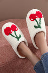 White Cute Fruit Cherry Open Heel Plush Slippers