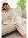 Rose Red 127*152cm Bow Printed Cozy Soft Throw Blanket