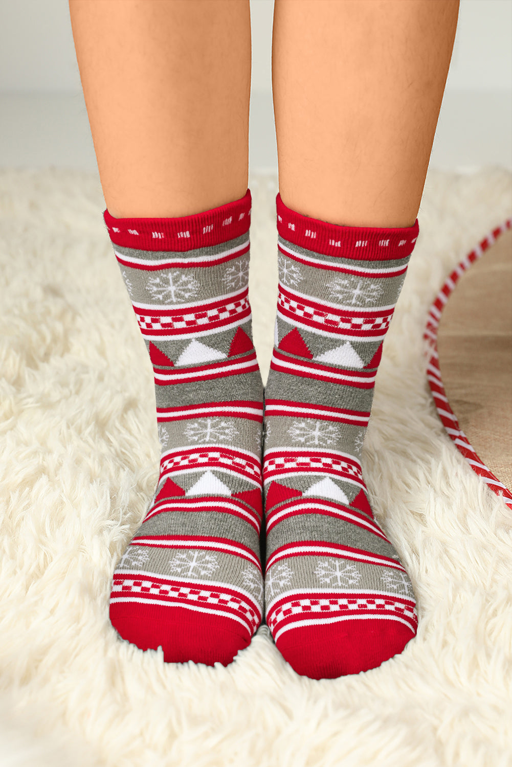 Fiery Red Christmas Snowflake Crew Socks