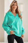 Mint Green Pocket Loose Half Zip Hoodie