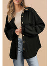 Black Waffle Knit Patchwork Buttoned Oversized Shacket