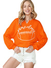 Orange Game Day Lettering Rugby Notched Neck Cropped Sweatshirt