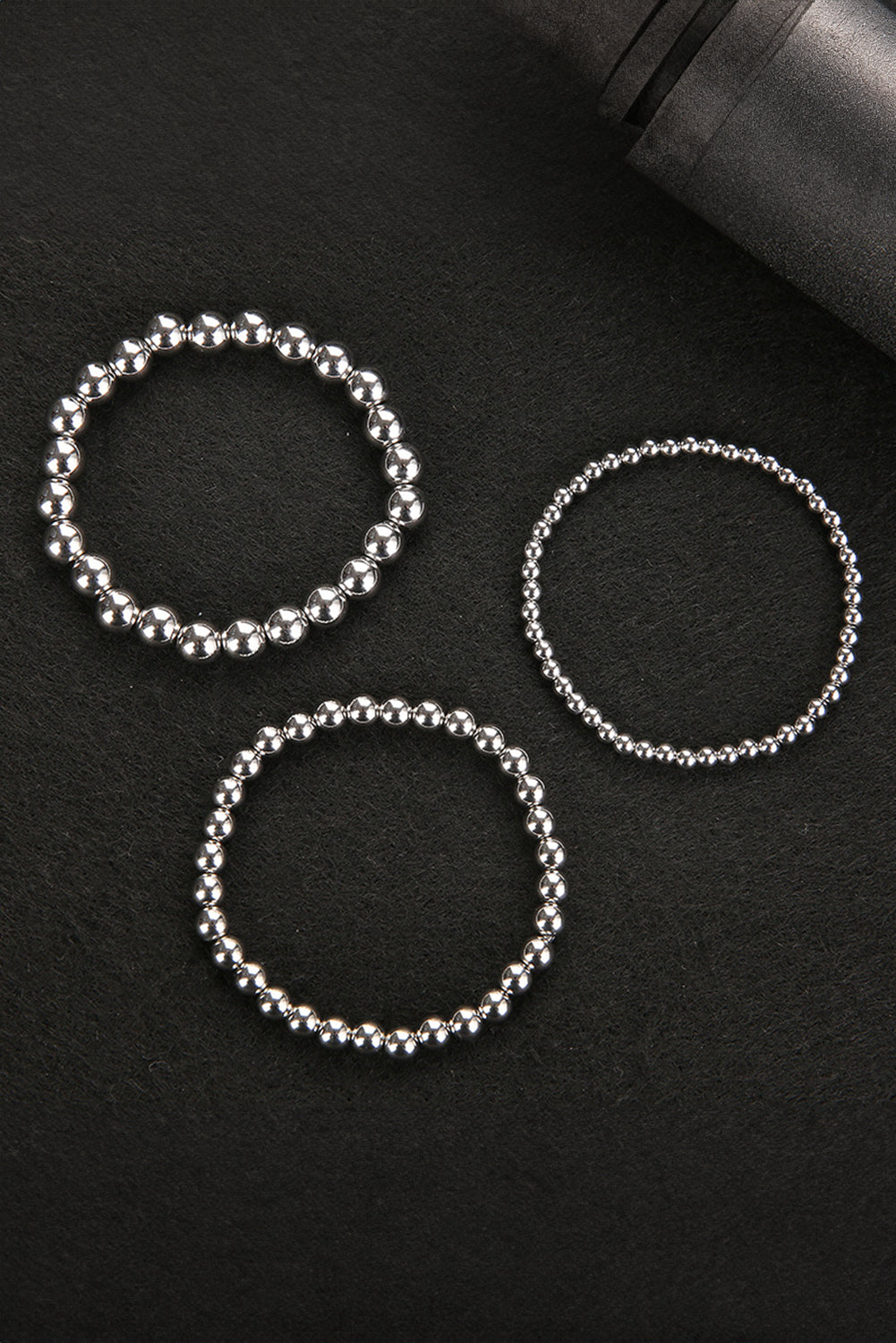 Silvery 3pcs 4/6/8mm Bead Bracelet Set