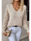 Sweaters Apricot Plain Cut Out Sleeve V Neck Sweater.