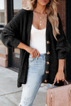 Black Solid Color Buttoned Down Casual Knitted Cardigan - Cocoa Yacht Club