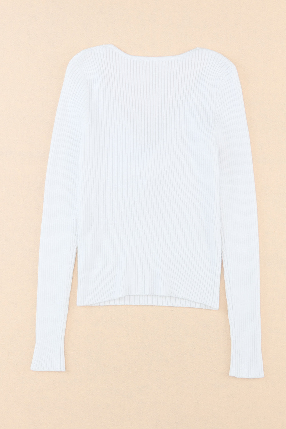 White Basic Cable Crossed V Neck Sweater