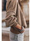 Brown Plain Drop Shoulder Crew Neck Pullover Sweatshirt