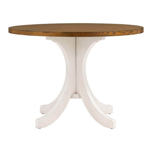 TOPMAX Mid-Century Solid Wood 5-Piece Round Dining Table Set, Kitchen Table Set with Upholstered Chairs for Small Places, Walnut Table+Beige Chair (old sku:SH000226AAD)