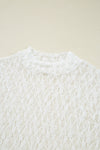 White Sheer Lace Bell Sleeve Mock Neck Blouse