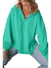 Smoke Green Half Zipper Kangaroo Pockets Drop Shoulder Hoodie