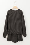 Carbon Grey Twisted Rib Sequin Bow Patched Long Sleeve Top and Shorts Set
