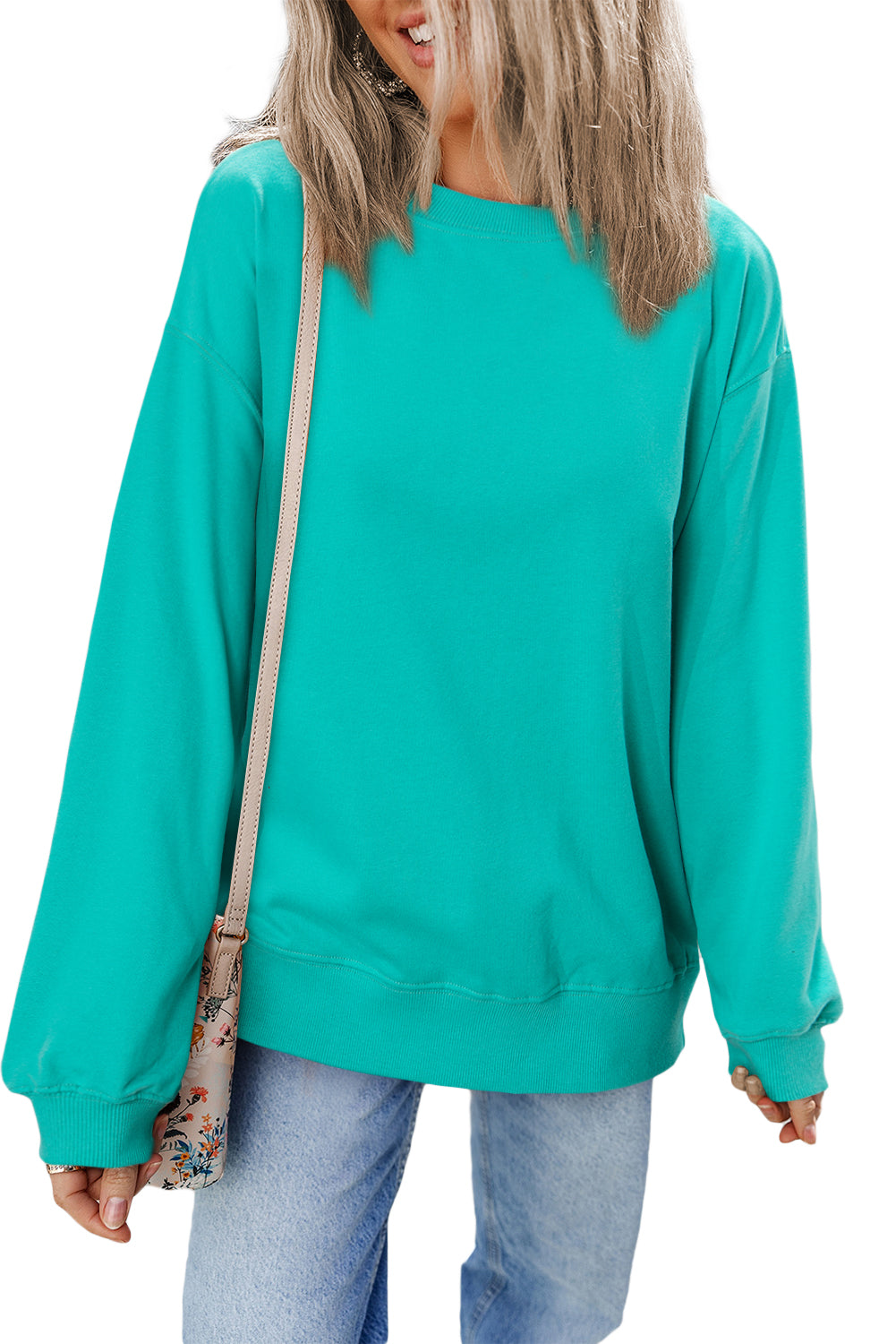 Orange Plain Drop Shoulder Crewneck Pullover Sweatshirt