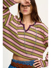 Striped Notched Long Sleeve T-Shirt