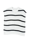 White Striped Center Seamed Short Sleeve Sweater