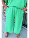 Mint Green Textured Batwing Sleeve Tee & Wide Leg Pants Plus Size Set