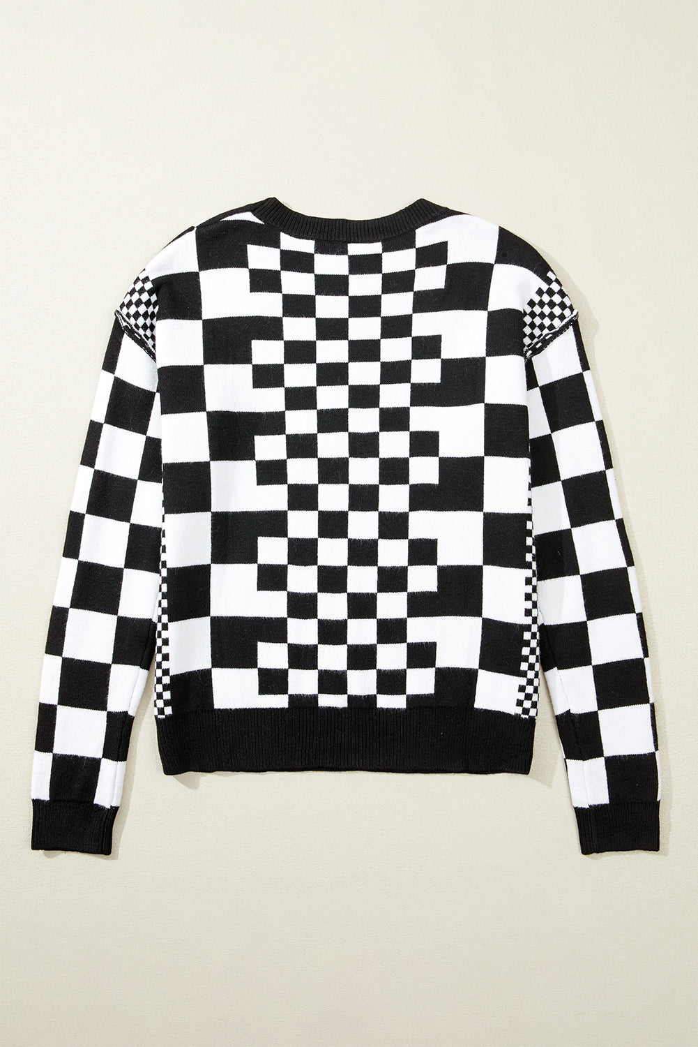 Carrot Checkered Drop Shoulder Round Neck Sweater