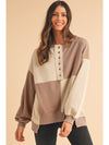 Parchment Colorblock Henley High Low Loose Sweatshirt