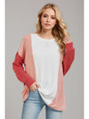 Double Take Texture Contrast Round Neck Long Sleeve T-Shirt