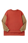 Mineral Red Two Tone Patchwork Drop Shoulder Pullover Sweatshirt