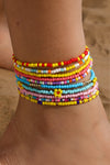 Yellow Flower Multi Layered Beaded Anklet Set