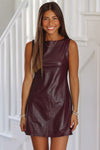 Wild GingerFaux Leather Sleeveless Round Neck Mini Dress