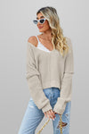 Light Pink Plain Waffle Knit V Neck Sweater