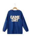 Dark Blue GAME DAY Glitter Detail Graphic Drop Shoulder Sweatshirt