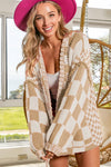 Smoke Gray Colorblock Checked Open Front Knitted Cardigan