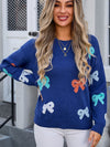 Angel Wings Bow Graphic Round Neck Long Sleeve Sweater - Cocoa Yacht Club