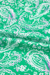 Green Paisley Print Long Sleeve Button Front Tied Waist Mini Dress