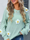 Angel Wings Flower Round Neck Long Sleeve Sweater - Cocoa Yacht Club