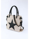 Beige Casual Star Patched Canvas Tote Bag