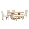 TOPMAX Contemporary 6-Piece 78inch Extendable Pedestal Dining Table Set with 18inch Removable Leaf and Dining Bench, 4 Upholstered Dining Chairs, Natural