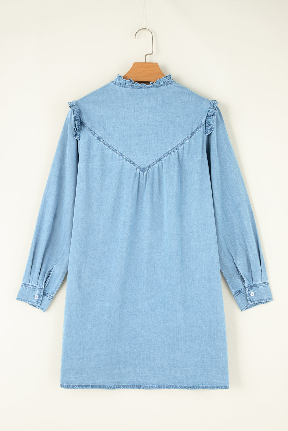 Myosotis Frill V Neck Buttoned Denim Dress