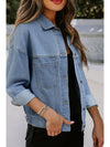 Blue Stripe Washed Oversized Pocketed Denim Jacket