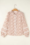 Blue Floral Print Lace Detail Puff Sleeve Shirt