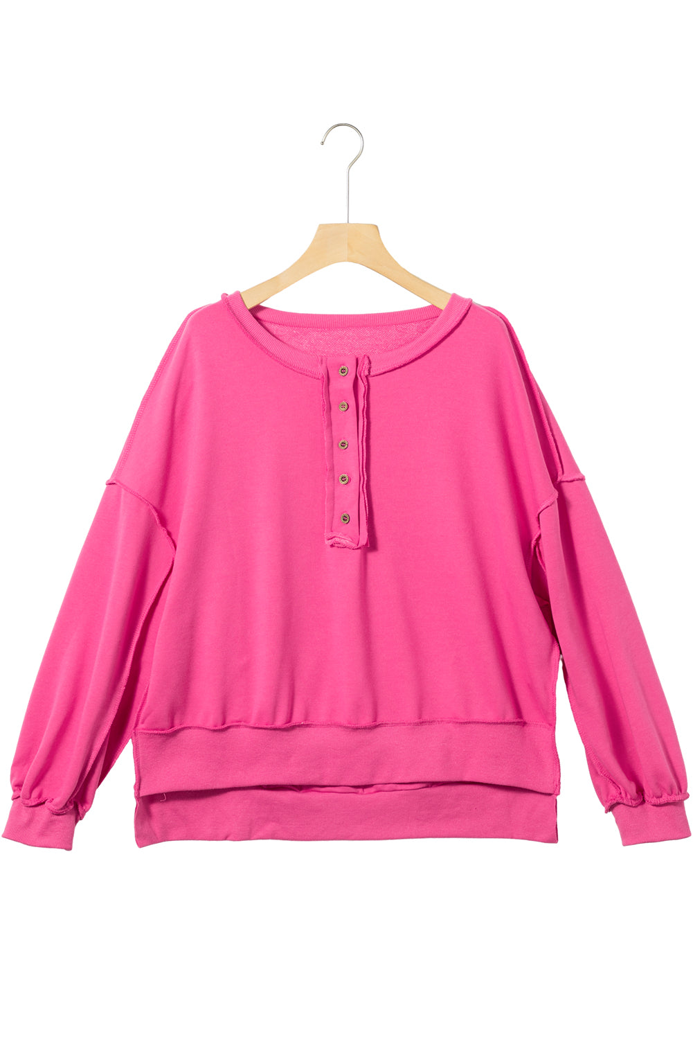 Hot Pink Slouchy Drop Shoulder Henley Sweatshirt