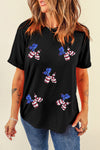 White Patriotic Sequin Balloon Puppy Graphic Crewneck Tee