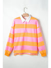 Contrast Striped Collared Neck Long Sleeve Sweatshirt