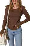 Coffee Exposed Seam Ribbed Long Sleeve Top