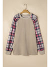 Apricot Plus Size Plaid Raglan Sleeve Crew Neck Sweatshirt